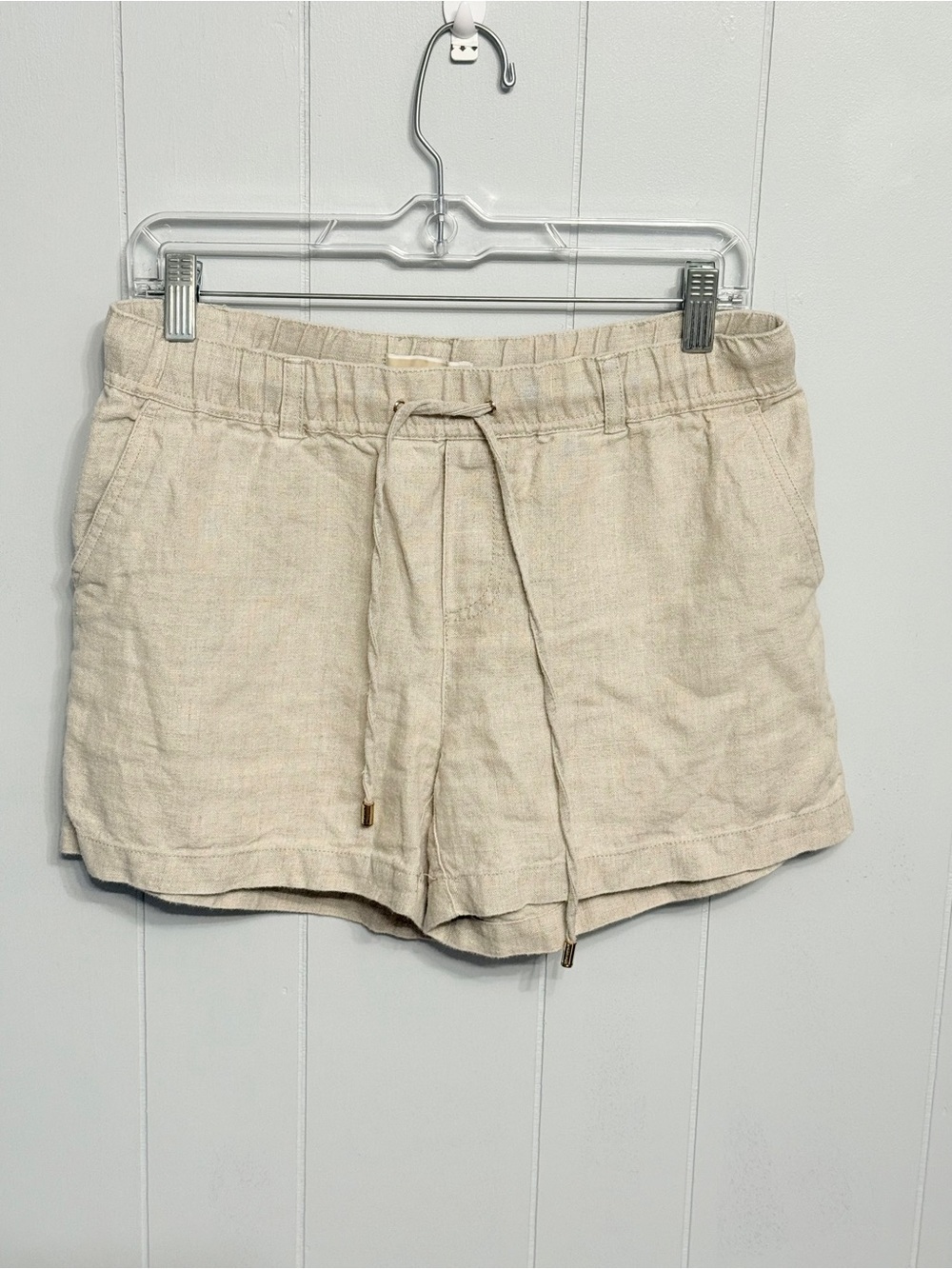 #5)  Michael Kors Cream/Light Tan High-Waist Linen Shorts